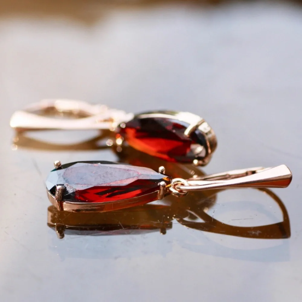 Sold❌️New Red Garnet Earrings 18k Rose Gold Vermeil , January Birthstone - Picture 10 of 12